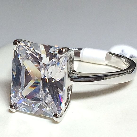 Princess Cut Cubic Zirconia Cocktail Ring Size 10 Silver Rhodium Plated - Picture 3 of 12